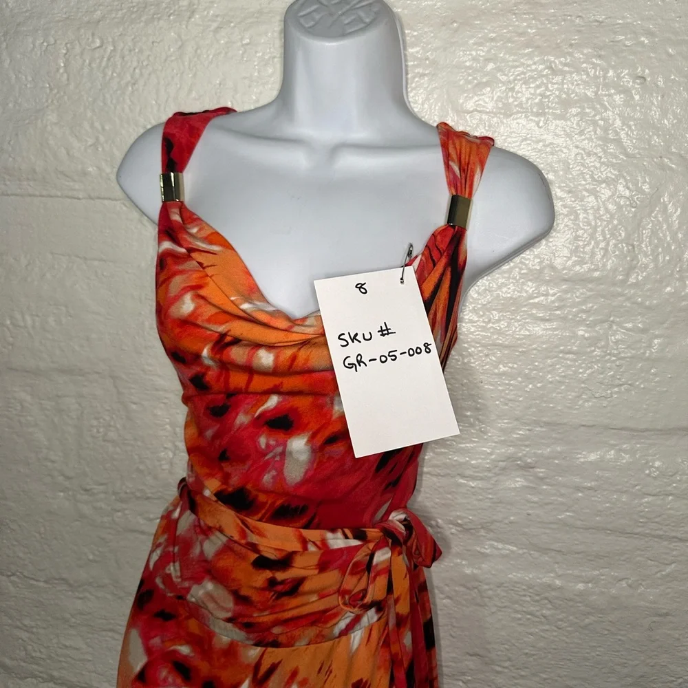 Calvin Klein Orange Red Floral Print Maxi Dress